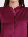 Summer Satin Deep Plum Mandarin Collar Shirt