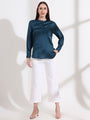 Summer Satin Deep Teal Front Pleated Tunic