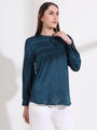 Summer Satin Deep Teal Front Pleated Tunic