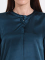Summer Satin Deep Teal Front Pleated Tunic