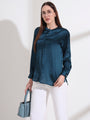 Summer Satin Deep Teal Front Pleated Tunic