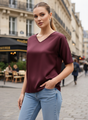 European Satin-Finish, V-Neck Top