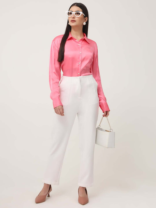 Women'S Luxury Banana Crepe Off White Skin Fit With Multi Pleated Trouser