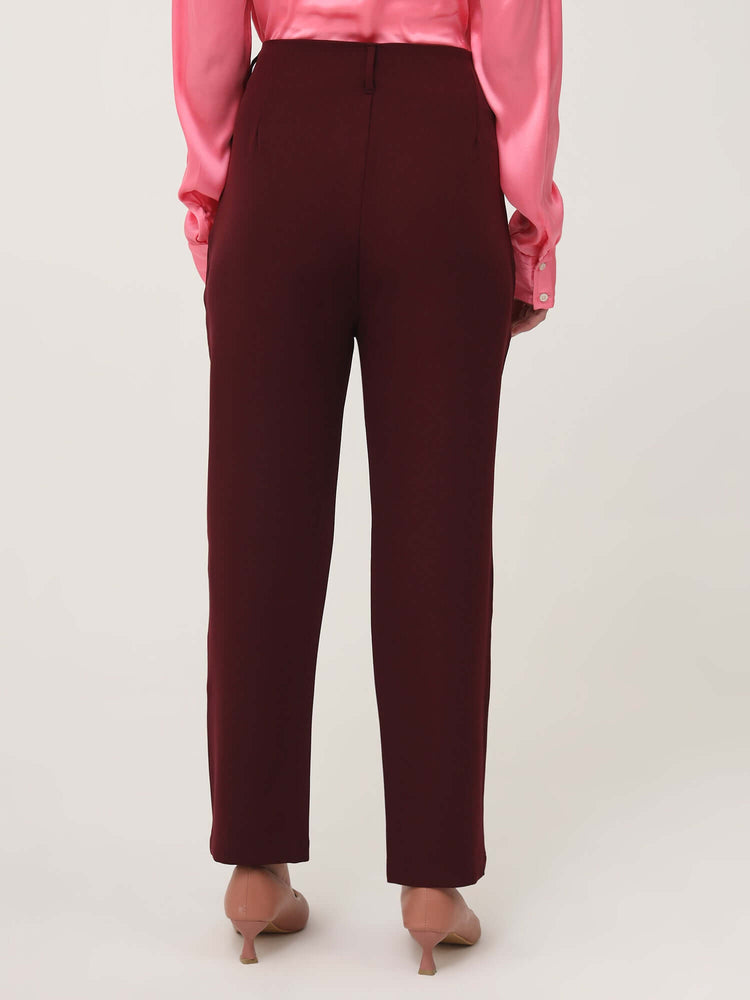 Women'S Luxury Banana Crepe Mahogany Skin Fit With Multi Pleated Trouser