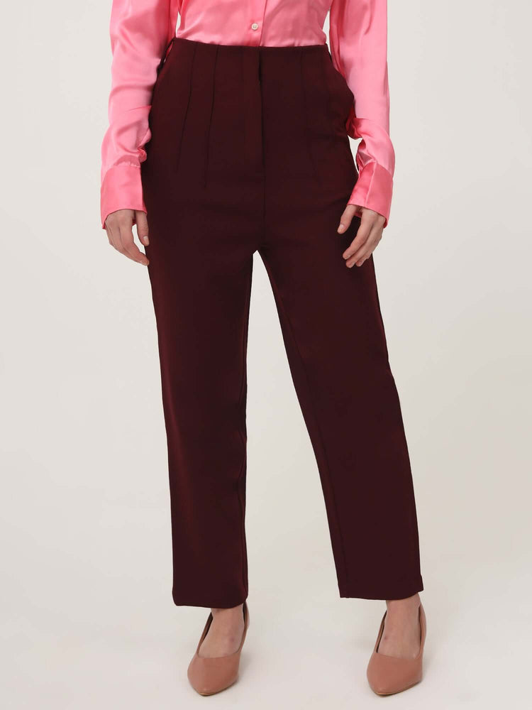 Women'S Luxury Banana Crepe Mahogany Skin Fit With Multi Pleated Trouser