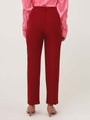 Women'S Luxury Banana Crepe Maroon Skin Fit With Multi Pleated Trouser