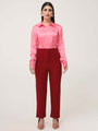 Women'S Luxury Banana Crepe Maroon Skin Fit With Multi Pleated Trouser