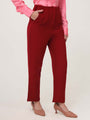 Women'S Luxury Banana Crepe Maroon Skin Fit With Multi Pleated Trouser