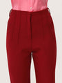 Women'S Luxury Banana Crepe Maroon Skin Fit With Multi Pleated Trouser