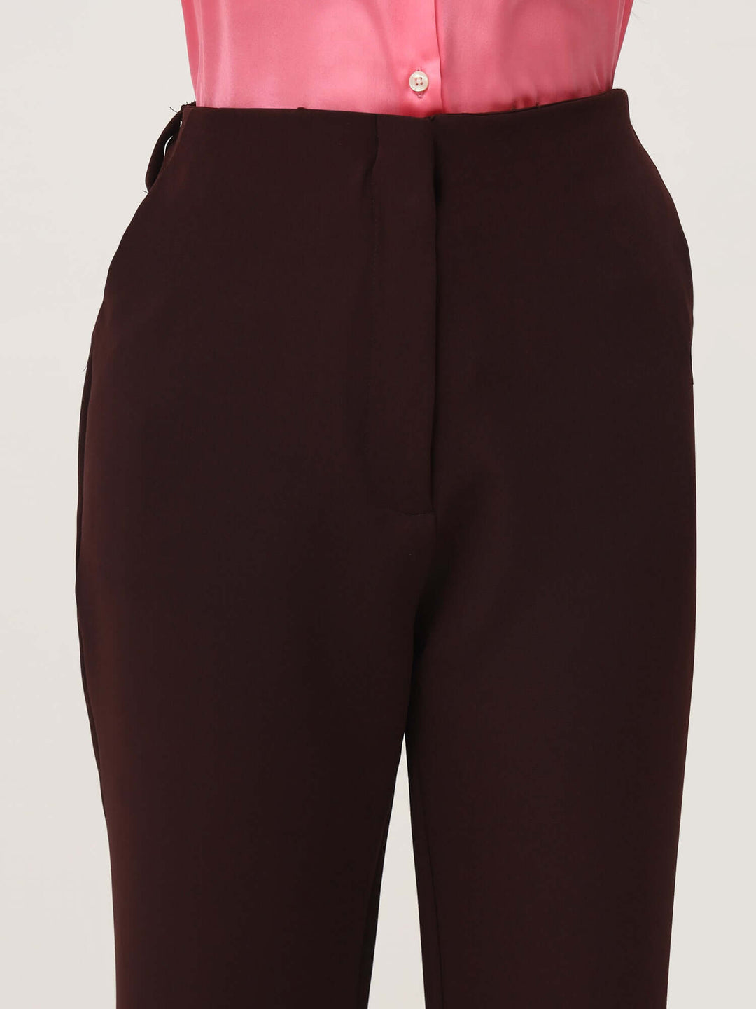 Women'S Luxury Banana Crepe Dark Choclate Flared Trouser With Slash Pocket