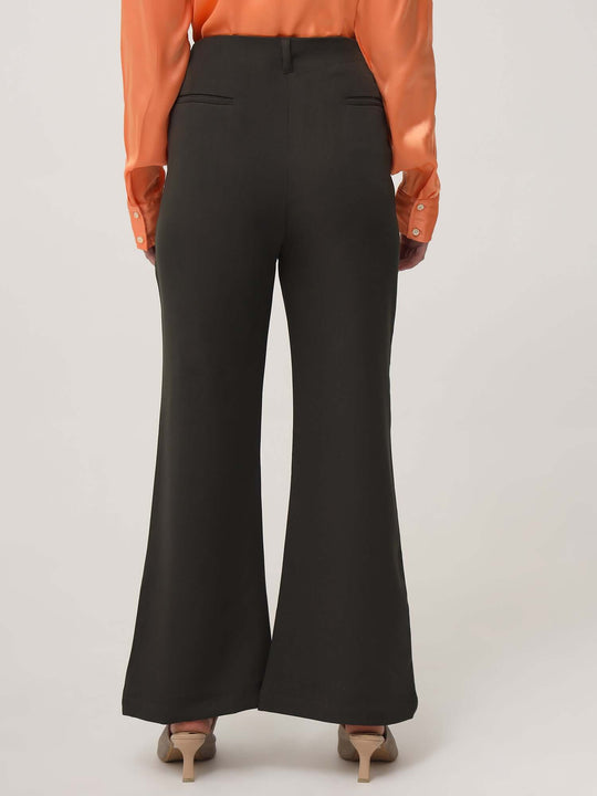 Women'S Luxury Banana Crepe Olive Flared Trouser With Slash Pocket