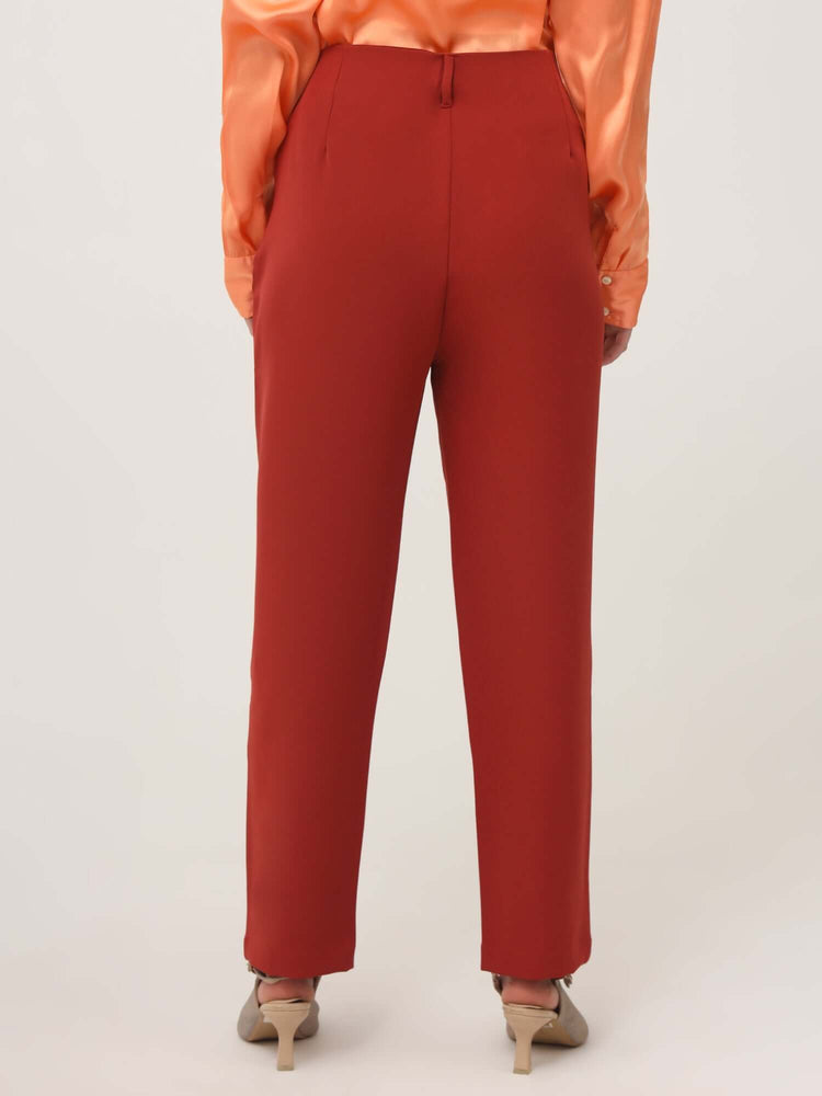 Women'S Luxury Banana Crepe Burnt Umber Skin Fit With Multi Pleated Trouser