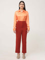 Women'S Luxury Banana Crepe Burnt Umber Skin Fit With Multi Pleated Trouser