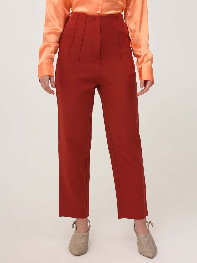 Women'S Luxury Banana Crepe Burnt Umber Skin Fit With Multi Pleated Trouser