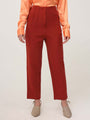 Women'S Luxury Banana Crepe Burnt Umber Skin Fit With Multi Pleated Trouser