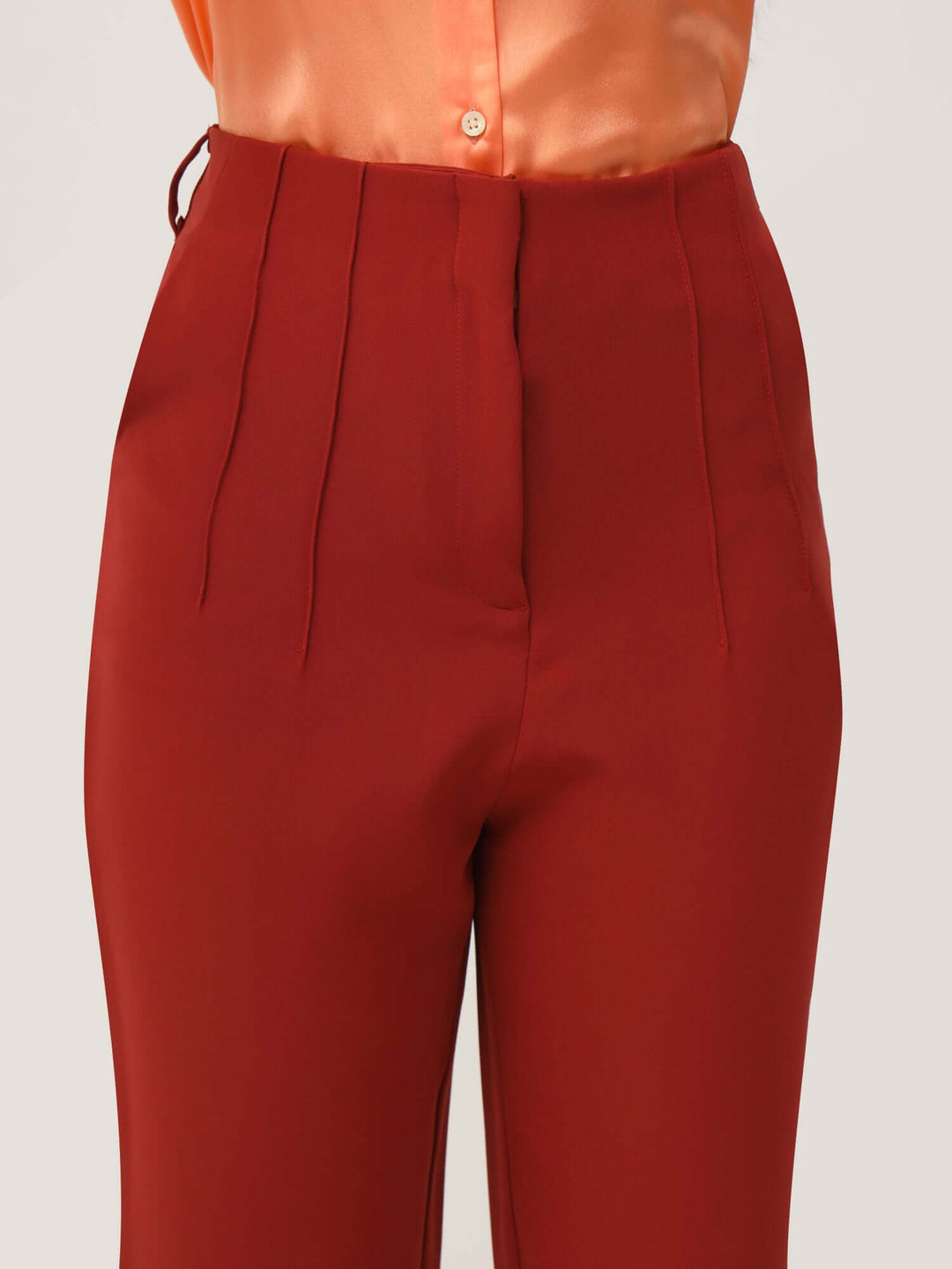 Women'S Luxury Banana Crepe Burnt Umber Skin Fit With Multi Pleated Trouser