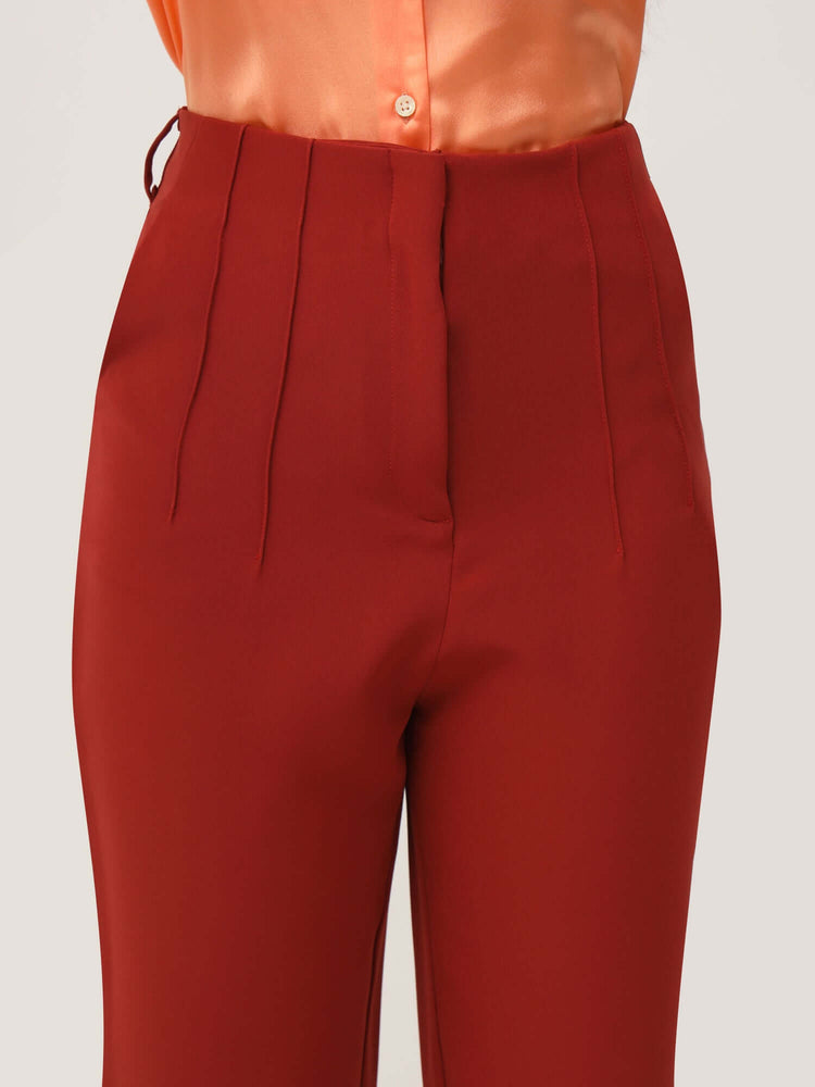 Women'S Luxury Banana Crepe Burnt Umber Skin Fit With Multi Pleated Trouser