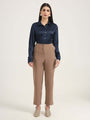Women'S Luxury Banana Crepe Dark Beige Skin Fit With Multi Pleated Trouser