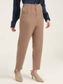 Women'S Luxury Banana Crepe Dark Beige Skin Fit With Multi Pleated Trouser