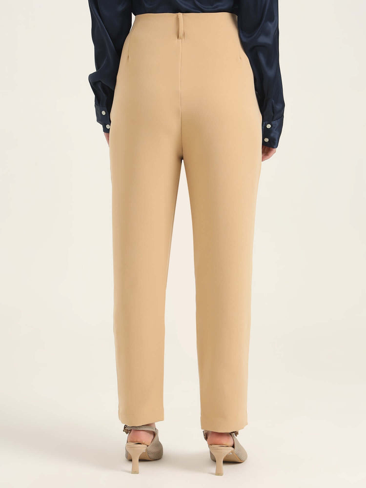 Women'S Luxury Banana Crepe Wheat Skin Fit With Multi Pleated Trouser