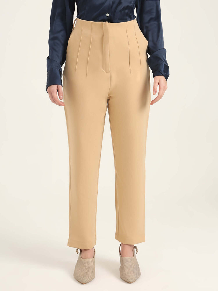Women'S Luxury Banana Crepe Wheat Skin Fit With Multi Pleated Trouser