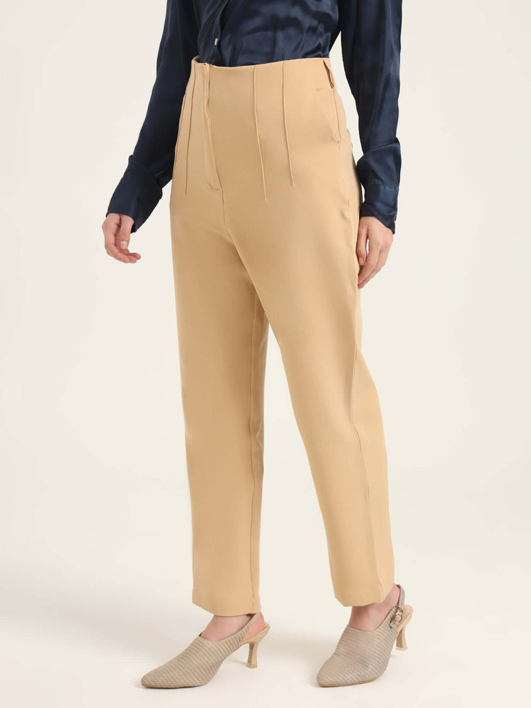 Women'S Luxury Banana Crepe Wheat Skin Fit With Multi Pleated Trouser