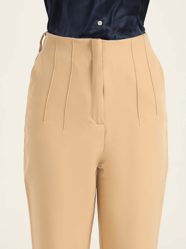 Women'S Luxury Banana Crepe Wheat Skin Fit With Multi Pleated Trouser
