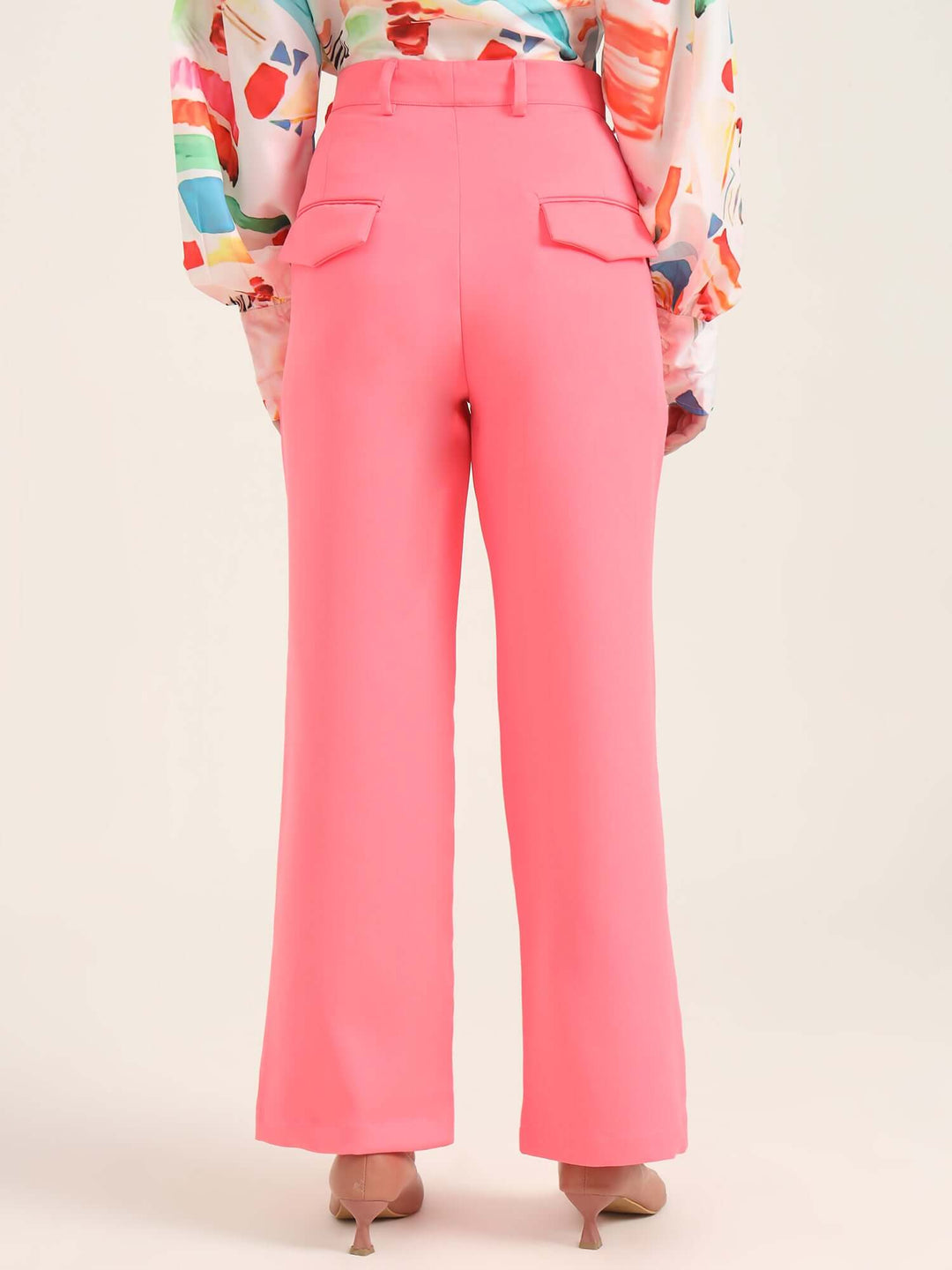 Women'S Luxury Banana Crepe Hot Pink Straight Fit With Flap Pocket Trouser