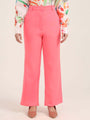 Women'S Luxury Banana Crepe Hot Pink Straight Fit With Flap Pocket Trouser