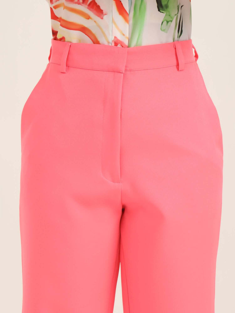 Women'S Luxury Banana Crepe Hot Pink Straight Fit With Flap Pocket Trouser