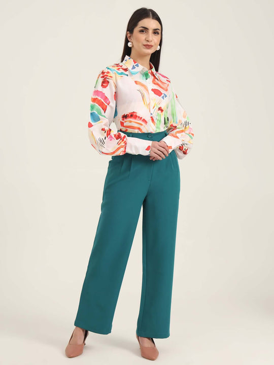 Women'S Luxury Banana Crepe Teal K Pant