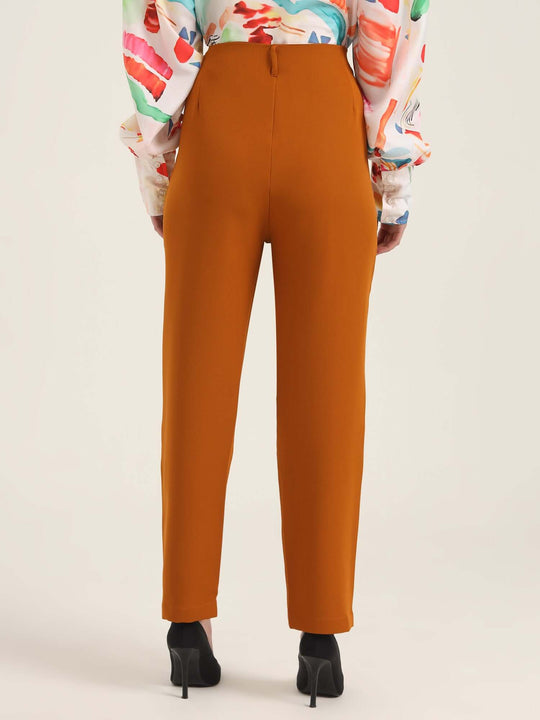 Women'S Luxury Banana Crepe Sepia Skin Fit With Multi Pleated Trouser