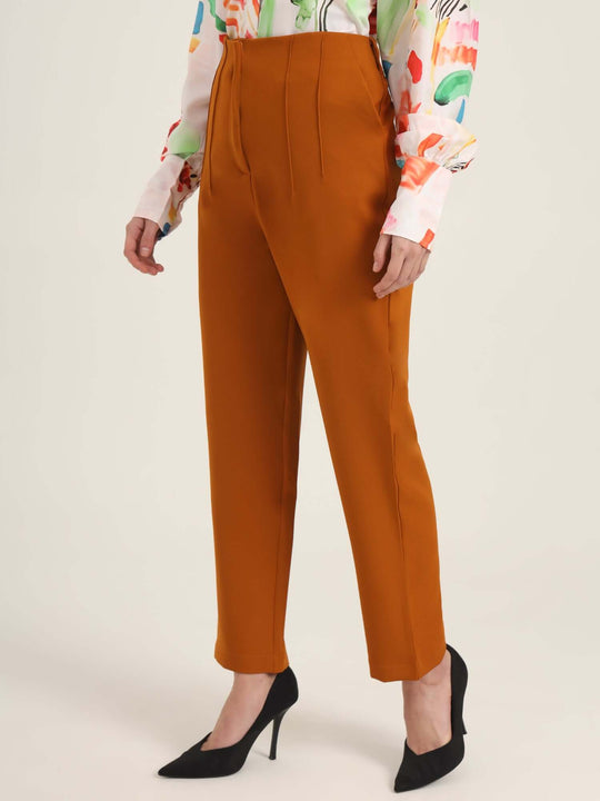 Women'S Luxury Banana Crepe Sepia Skin Fit With Multi Pleated Trouser