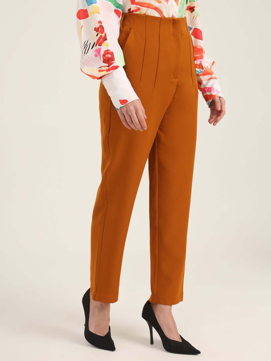 Women'S Luxury Banana Crepe Sepia Skin Fit With Multi Pleated Trouser