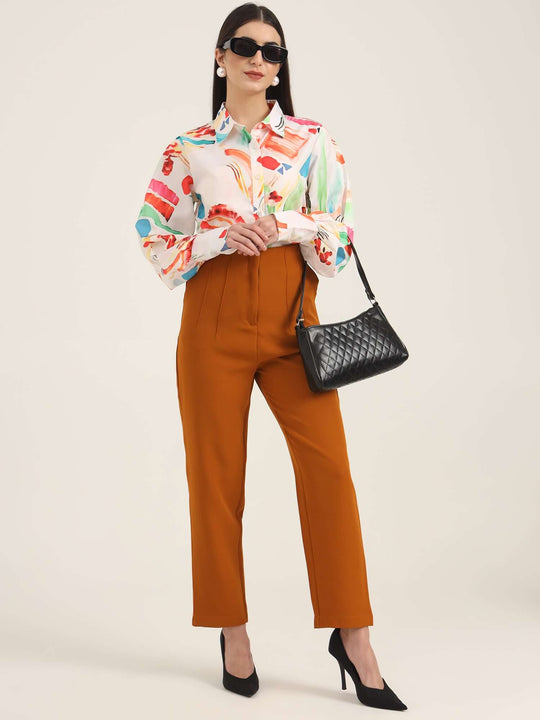 Women'S Luxury Banana Crepe Sepia Skin Fit With Multi Pleated Trouser