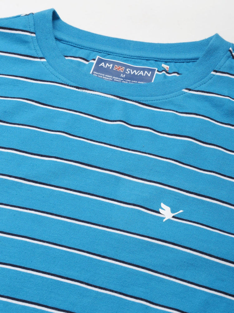 Mens Premium Cotton Striped Half Sleeve Crew Neck T-Shirts