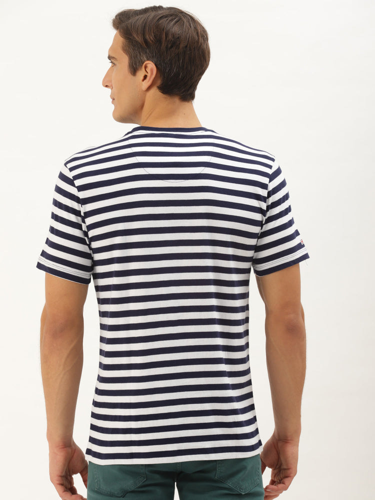 Mens Premium Cotton Striped Half Sleeve Crew Neck T-Shirts
