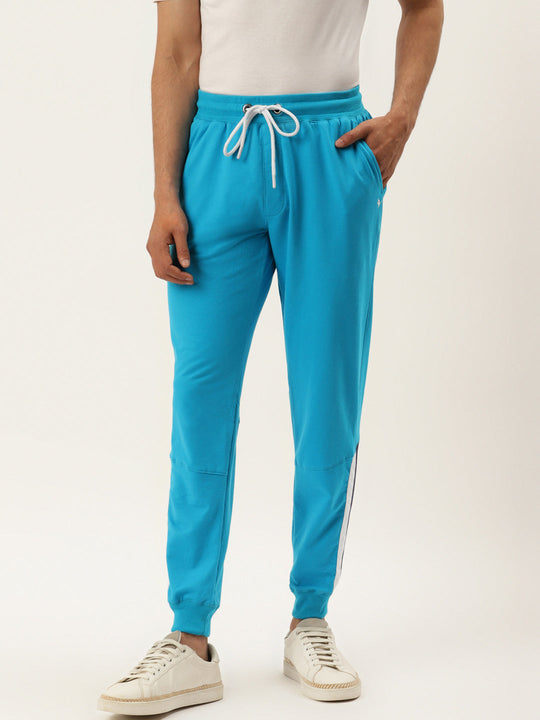 Mens Cotton Rich Lycra With Contrast Panel Printed Track Pants