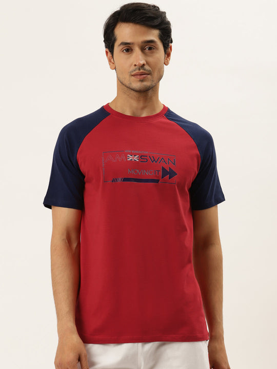 Mens Cotton Rich Lycra Graphic Raglan Half Sleeve Crew Neck T-Shirts