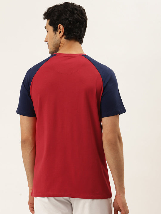 Mens Cotton Rich Lycra Graphic Raglan Half Sleeve Crew Neck T-Shirts