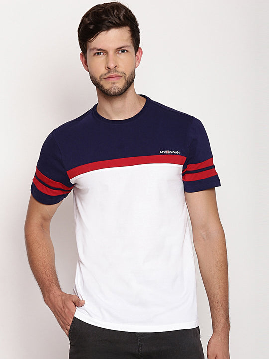 Mens Premium Cotton Lycra Colorblock Printed Half Sleeve Crew Neck T-Shirts
