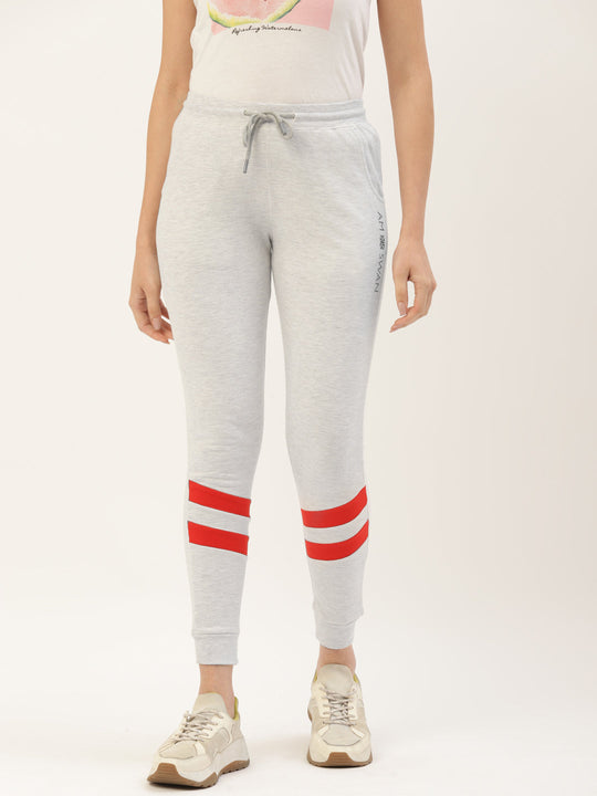Womens Premium Grey Cotton Lycra Smart Fit Printed Track Pant